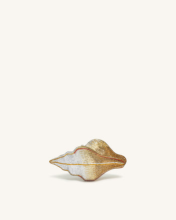 Pochette a Forma di Conchiglia con Cristalli Sintetici - Oro