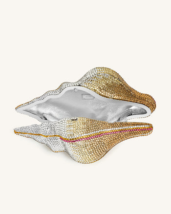 Pochette a Forma di Conchiglia con Cristalli Sintetici - Oro