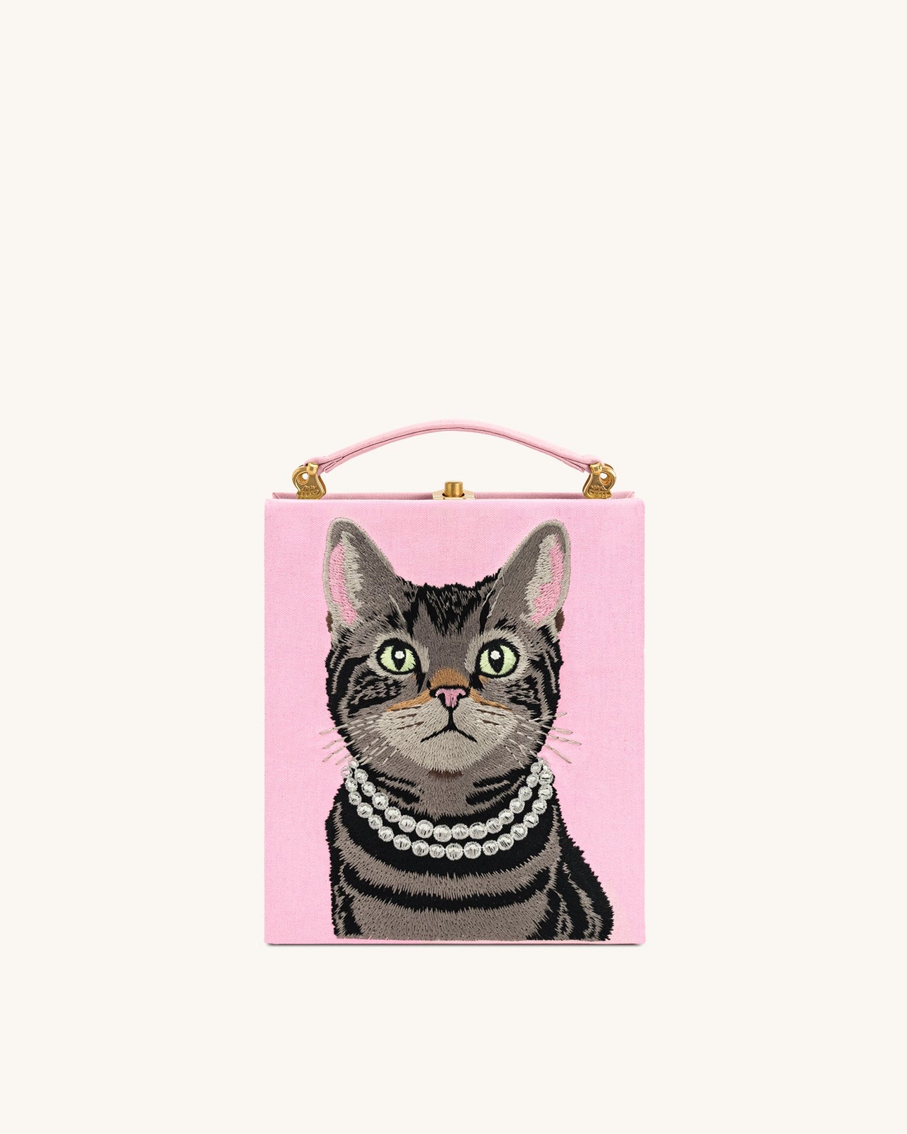 Taya Pochette a Forma di Libro con Motivo Gatto Tabby - Rosa