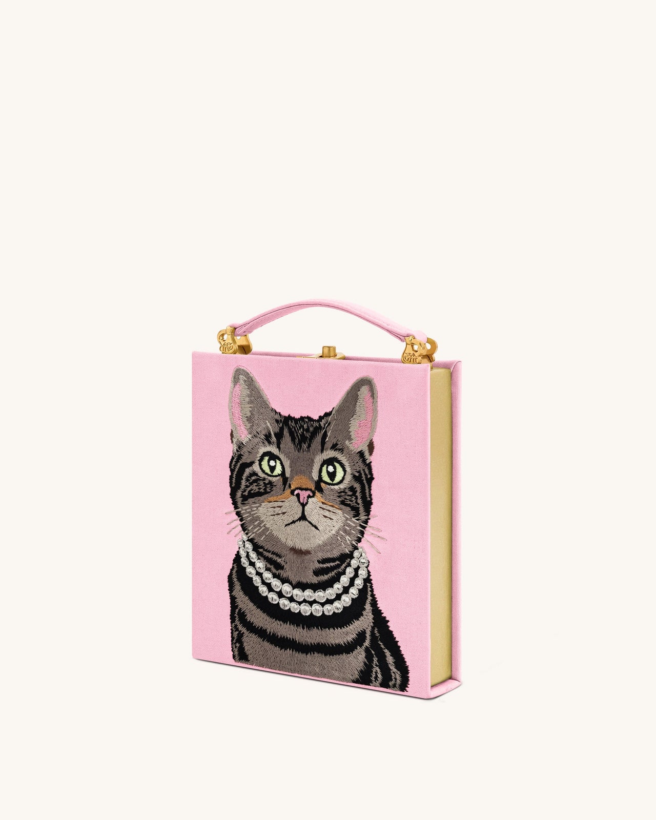 Taya Pochette a Forma di Libro con Motivo Gatto Tabby - Rosa