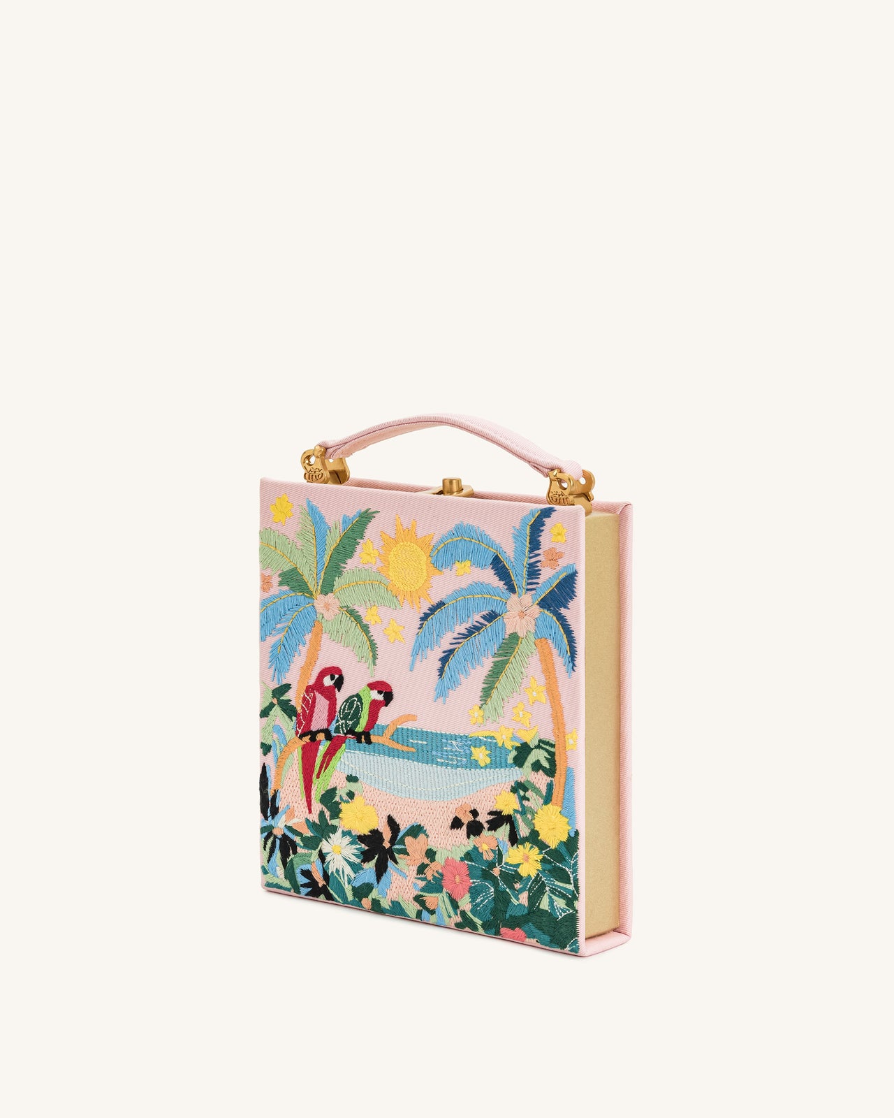 Taya Clutch a Forma di Libro con Motivo Pappagallo Tropicale - Rosa
