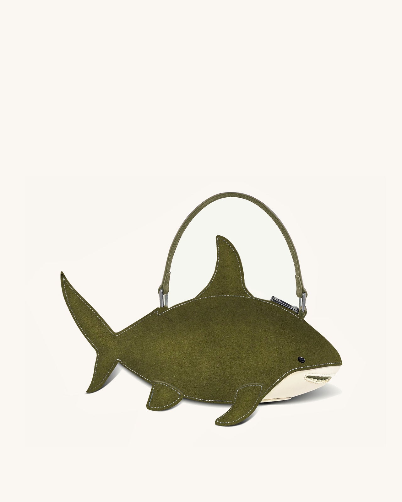 Nerys Borsa a Mano in Finta Pelle Scamosciata con Design a Squalo - Verde Oliva Scuro