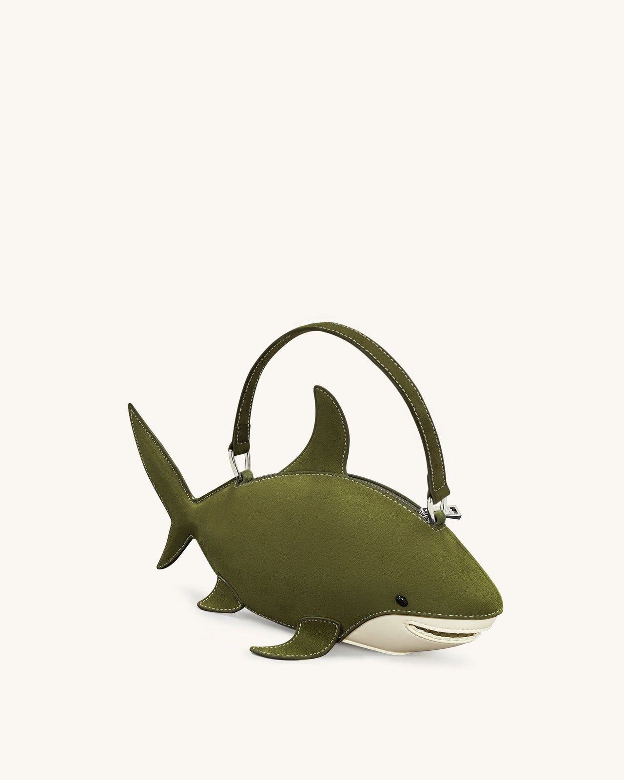 Nerys Borsa a Mano in Finta Pelle Scamosciata con Design a Squalo - Verde Oliva Scuro