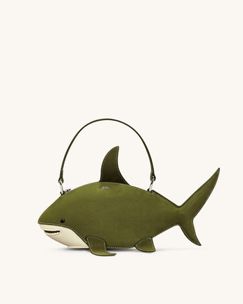 Nerys Borsa a Mano in Finta Pelle Scamosciata con Design a Squalo - Verde Oliva Scuro