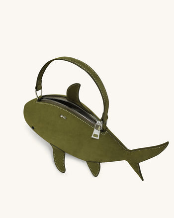 Nerys Borsa a Mano in Finta Pelle Scamosciata con Design a Squalo - Verde Oliva Scuro