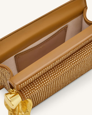 Holly Pochette con Cristalli Artificiali e Ciondolo in Metallo - Champagne