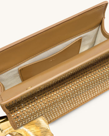 Holly Pochette con Cristalli Artificiali e Ciondolo in Metallo - Champagne