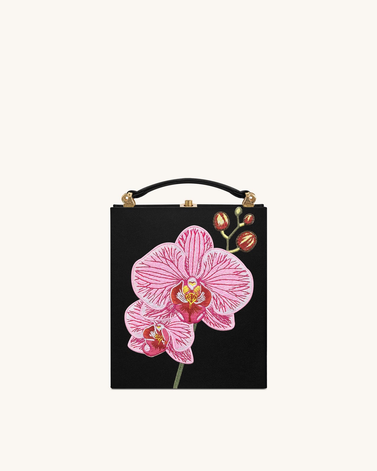 Taya Pochette a Forma di Libro con Motivo di Orchidea - Nero