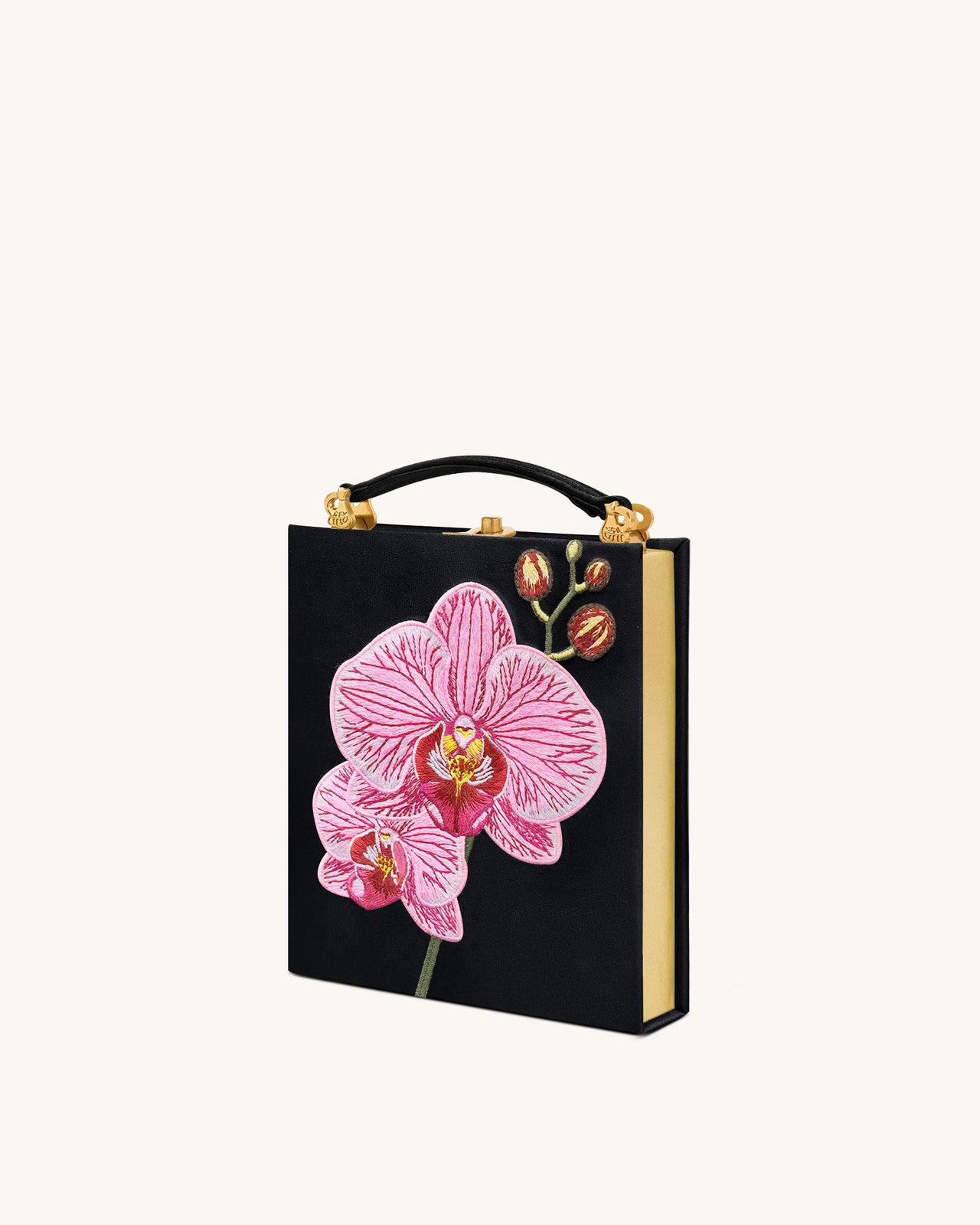 Taya Pochette a Forma di Libro con Motivo di Orchidea - Nero