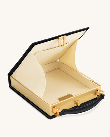 Taya Pochette a Forma di Libro con Motivo di Orchidea - Nero
