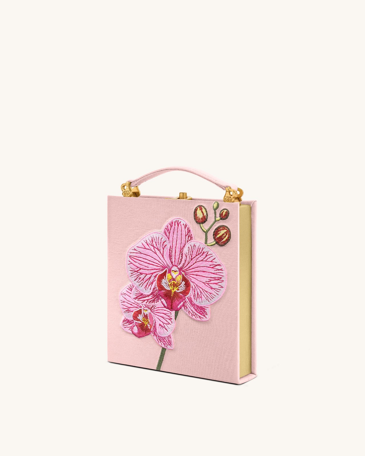Taya Pochette a Forma di Libro con Motivo di Orchidea - Rosa