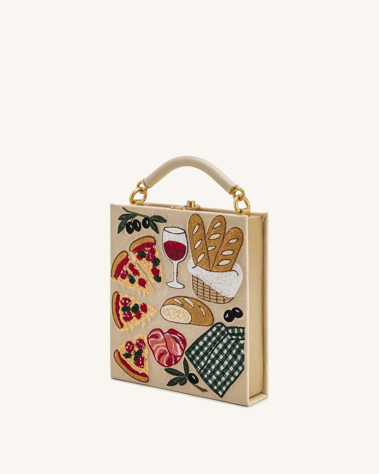 Elle Borsa a Mano a Forma di Libro con Motivo Picnic - Kaki