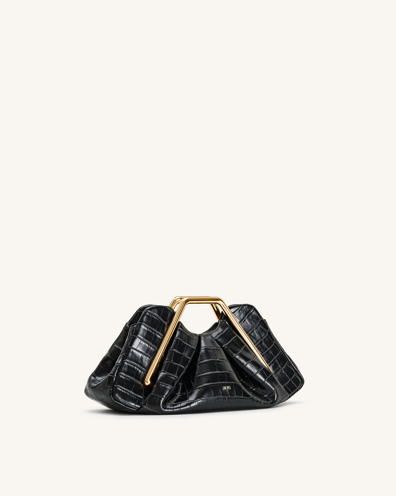 Pochette Lila in similpelle effetto coccodrillo con cornice in metallo - Nero