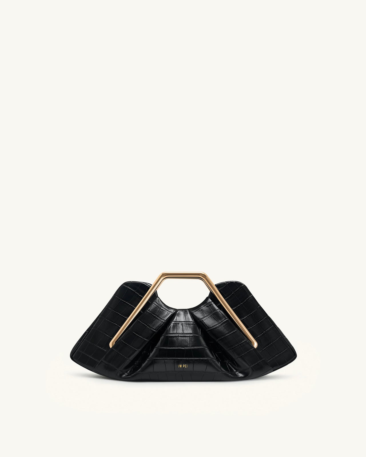 Pochette Lila in similpelle effetto coccodrillo con cornice in metallo - Nero