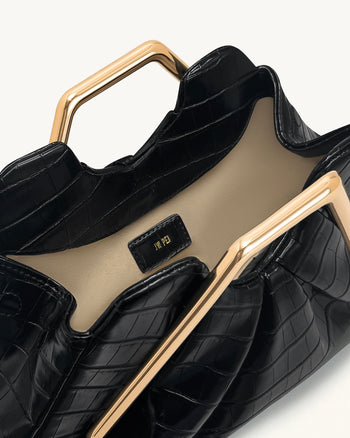 Pochette Lila in similpelle effetto coccodrillo con cornice in metallo - Nero