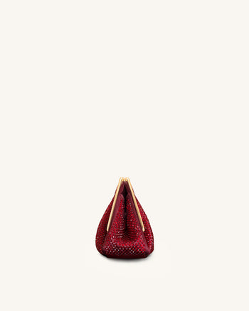 Lila Pochette con Struttura in Metallo e Cristalli Artificiali - Rosso