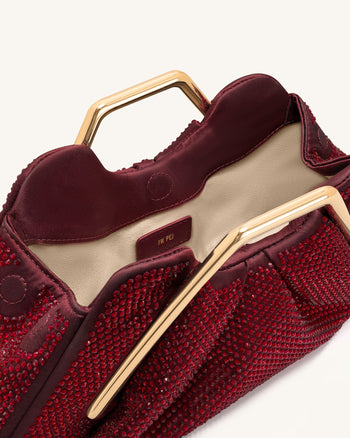 Lila Pochette con Struttura in Metallo e Cristalli Artificiali - Rosso
