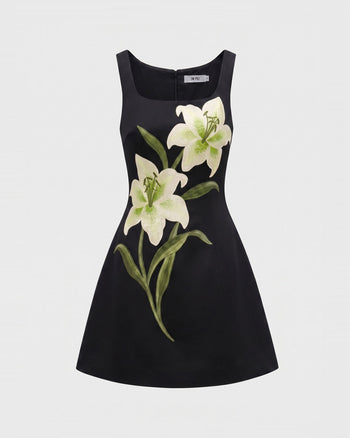Lily Mini abito svasato senza maniche con stampa floreale - Nero