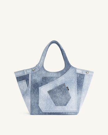 Borsa Tote in Denim Sbucciato Eliana - Blu