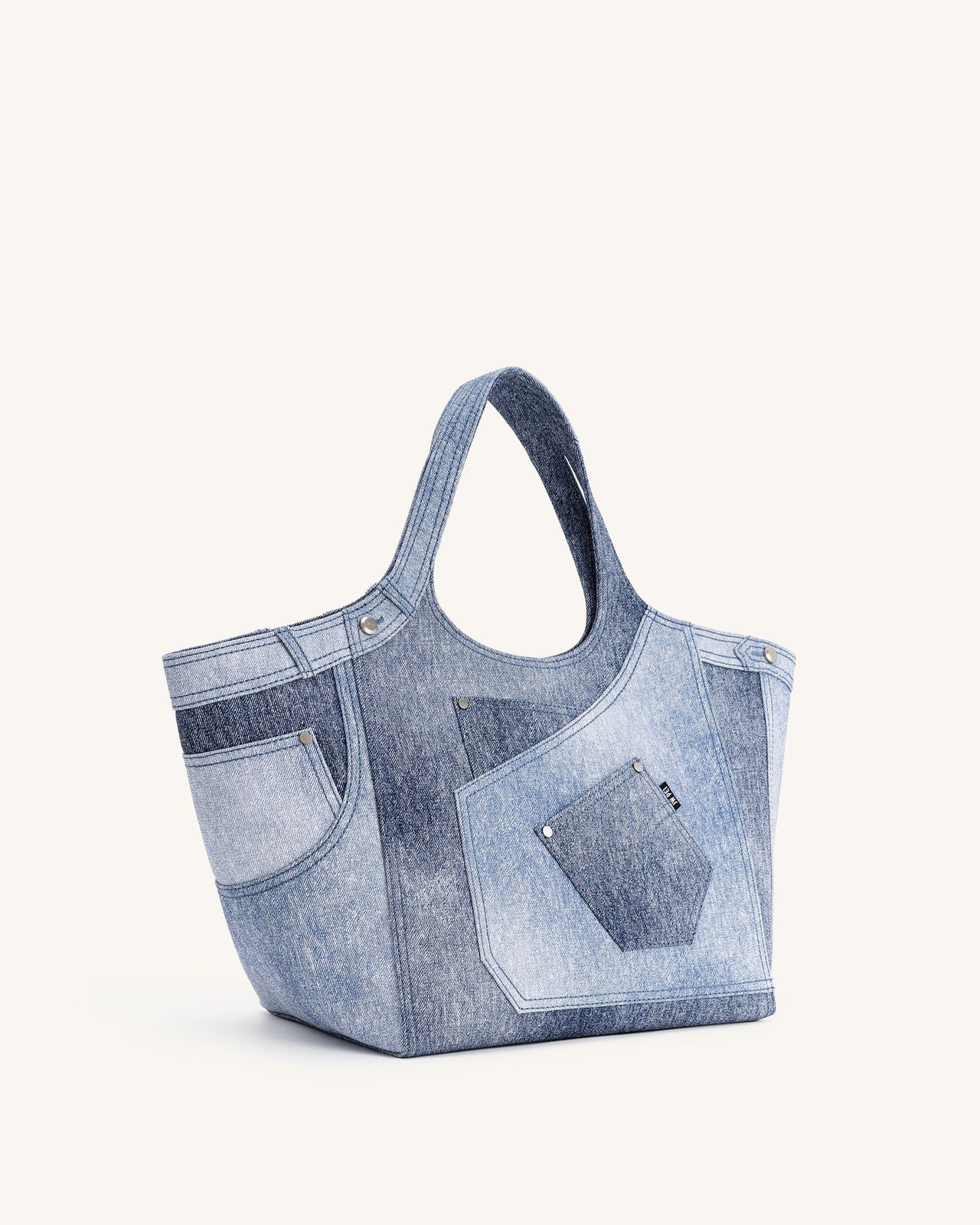 Borsa Tote in Denim Sbucciato Eliana - Blu