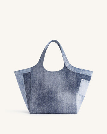 Borsa Tote in Denim Sbucciato Eliana - Blu