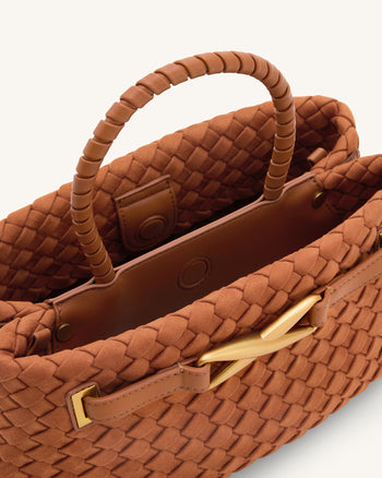 Elora Borsa Tote Intrecciata in Finta Pelle Scamosciata - Marrone