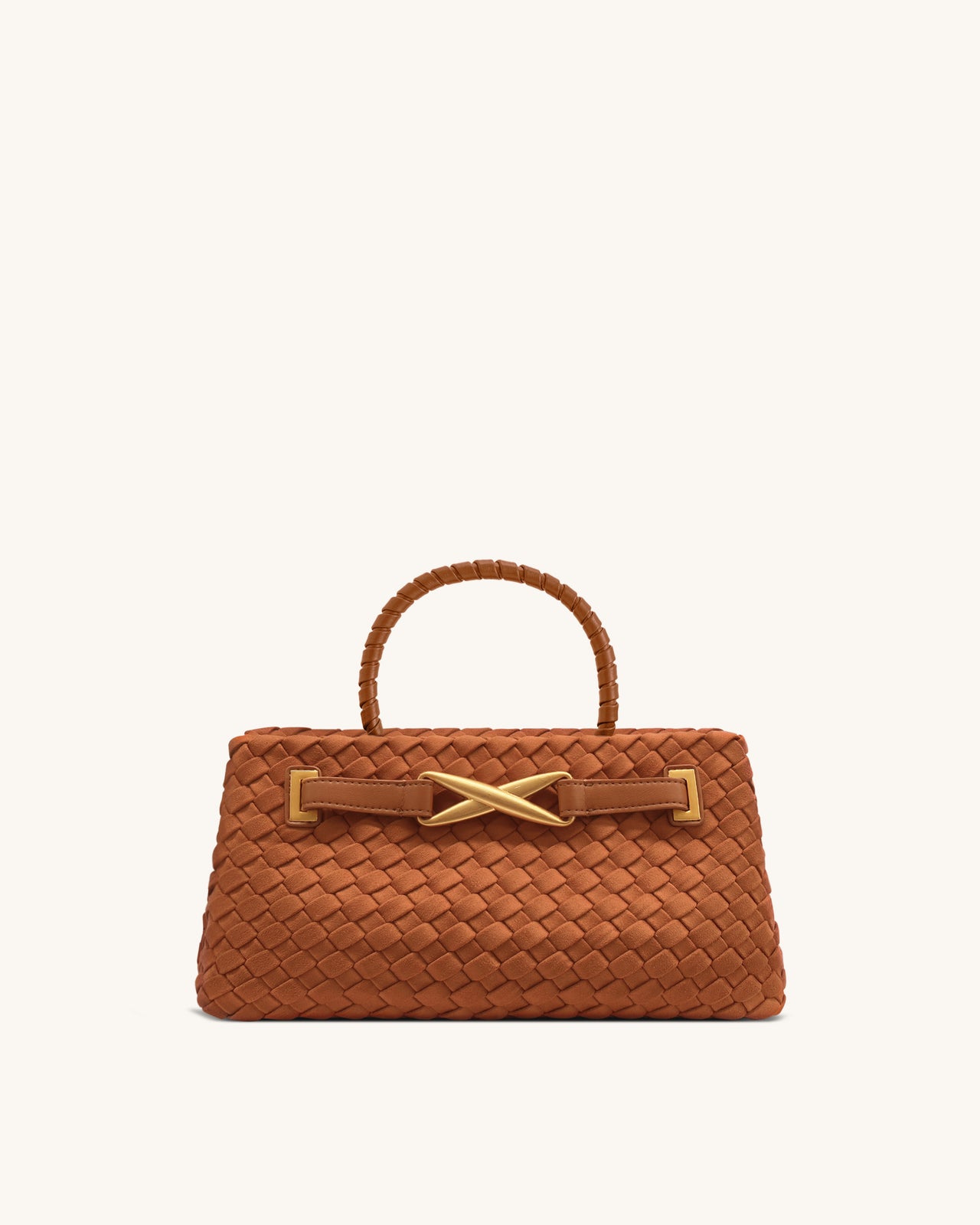 Elora Borsa Tote Intrecciata in Finta Pelle Scamosciata - Marrone