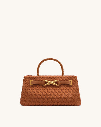 Elora Borsa Tote Intrecciata in Finta Pelle Scamosciata - Marrone