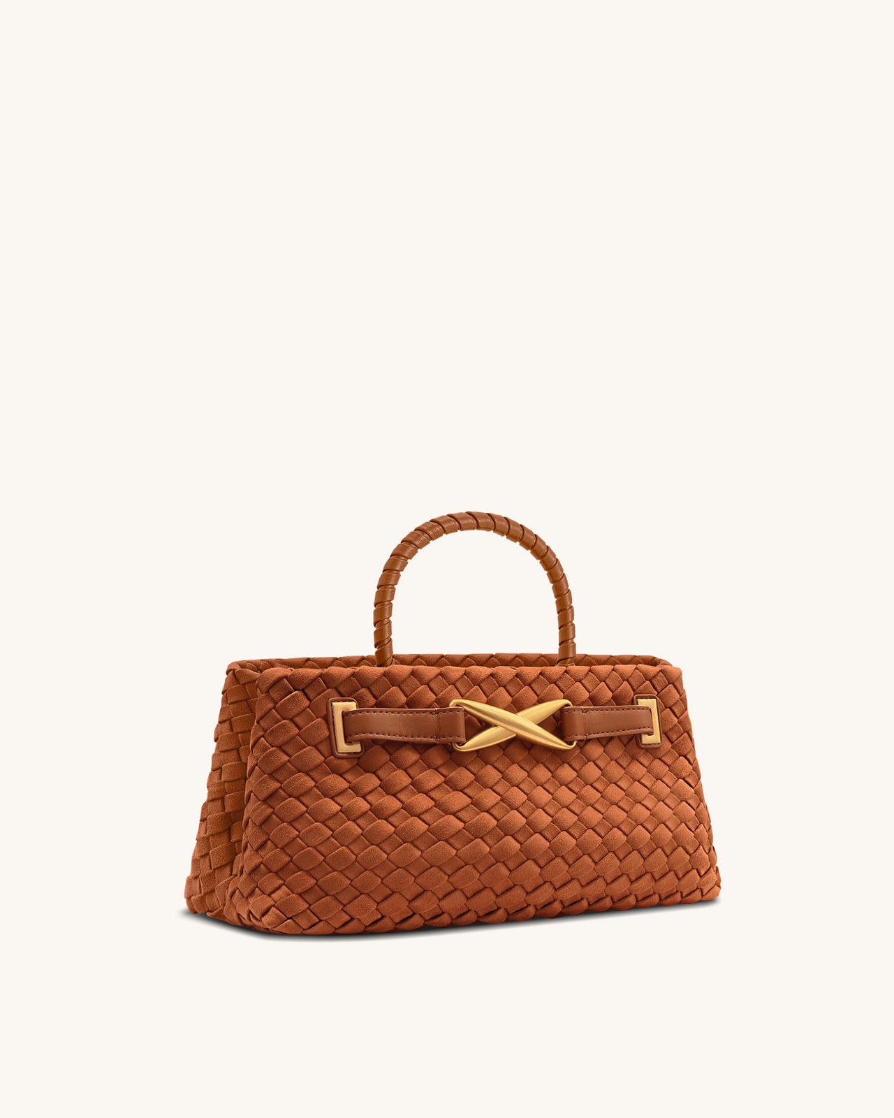 Elora Borsa Tote Intrecciata in Finta Pelle Scamosciata - Marrone