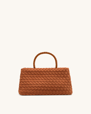 Elora Borsa Tote Intrecciata in Finta Pelle Scamosciata - Marrone