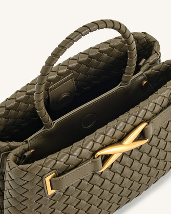 Elora Borsa Tote Intrecciata - Verde Oliva Scuro