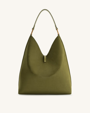 Aria Borsa A Spalla In Camoscio Sintetico - Verde Oliva Scuro