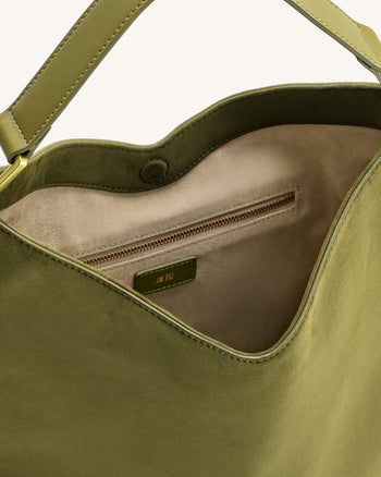 Aria Borsa A Spalla In Camoscio Sintetico - Verde Oliva Scuro