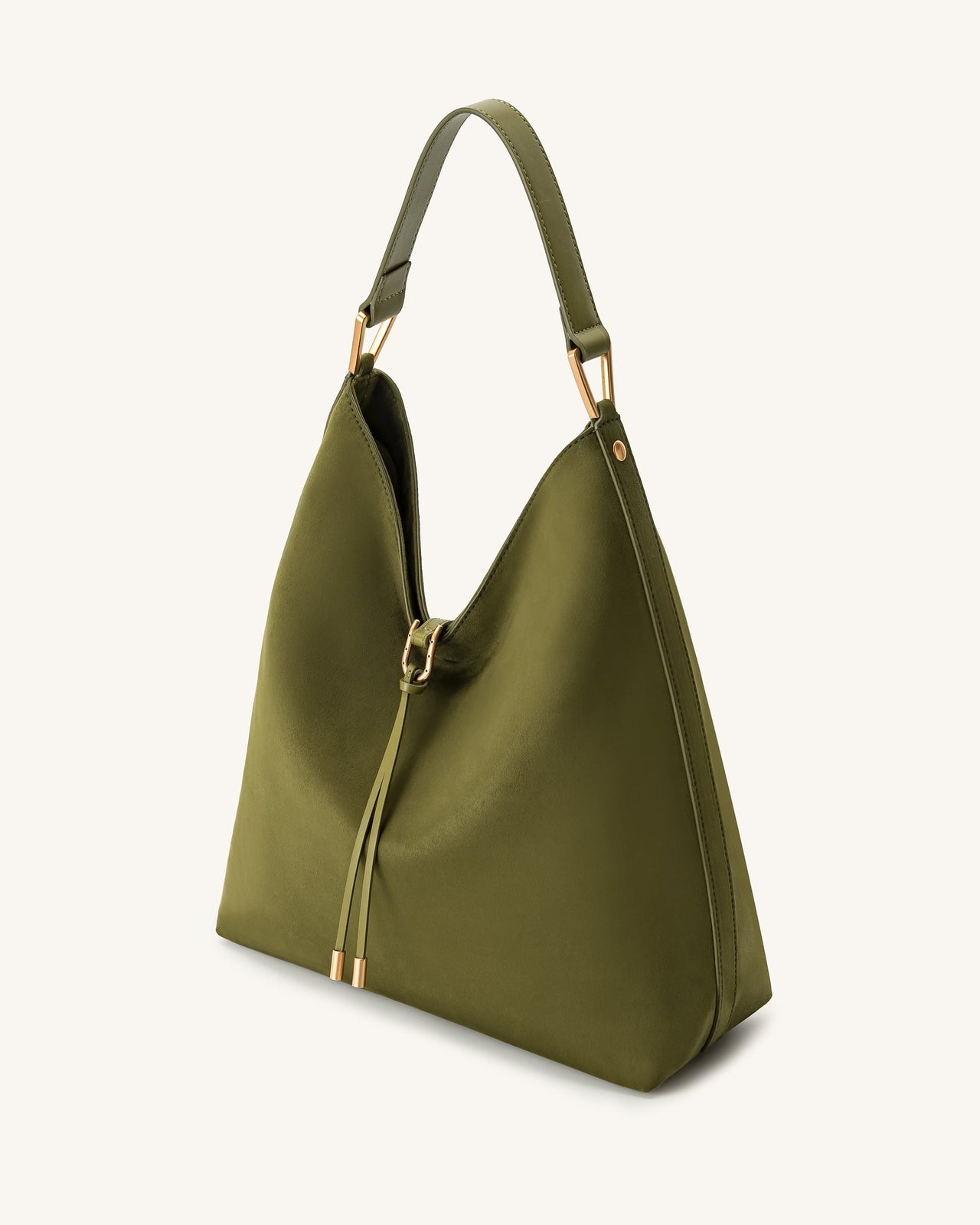 Aria Borsa A Spalla In Camoscio Sintetico - Verde Oliva Scuro