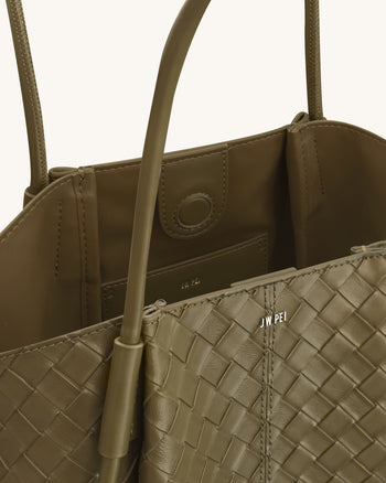 Nala Borsa Tote con Trama a Intreccio Largo - Verde Oliva
