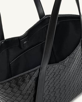 Kiana Borsa Tote a Grande Capacità con Texture Intrecciata - Nera