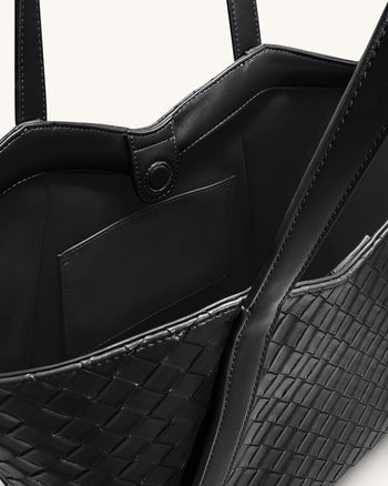 Kiana Borsa Tote a Grande Capacità con Texture Intrecciata - Nera