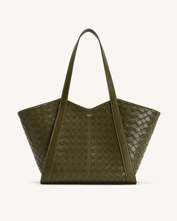 Kiana Borsa Tote a Grande Capacità con Texture Intrecciata - Verde Oliva Scuro