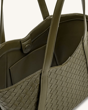 Kiana Borsa Tote a Grande Capacità con Texture Intrecciata - Verde Oliva Scuro