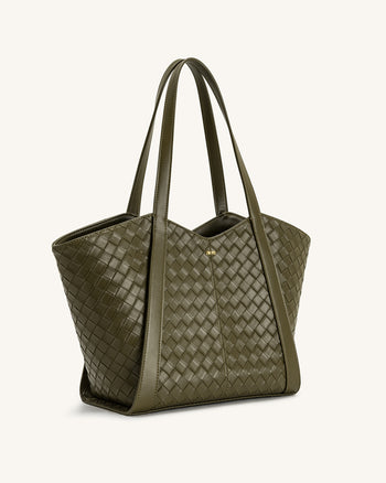 Kiana Borsa Tote a Grande Capacità con Texture Intrecciata - Verde Oliva Scuro