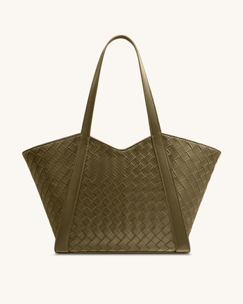 Kiana Borsa Tote a Grande Capacità con Texture Intrecciata - Verde Oliva Scuro