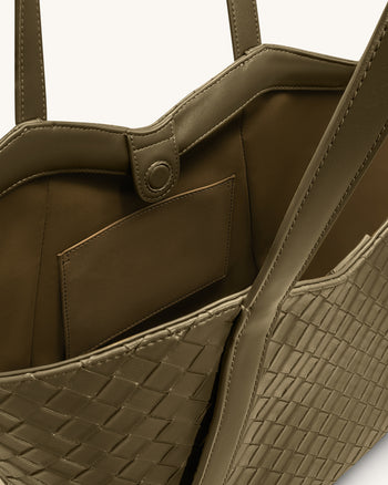Kiana Borsa Tote a Grande Capacità con Texture Intrecciata - Verde Oliva Scuro