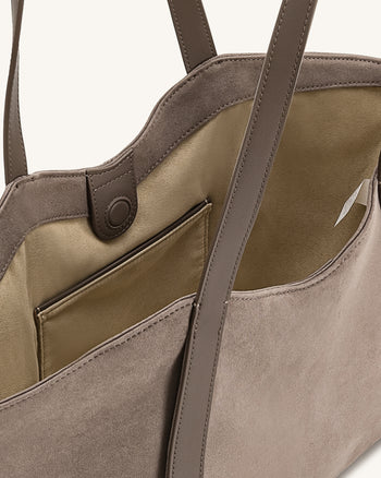 Kiana Borsa Tote a Grande Capacità in Finta Pelle Scamosciata - Tortora