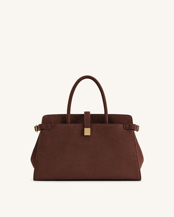 Saige Borsa Tote in Finta Pelle Scamosciata - Marrone