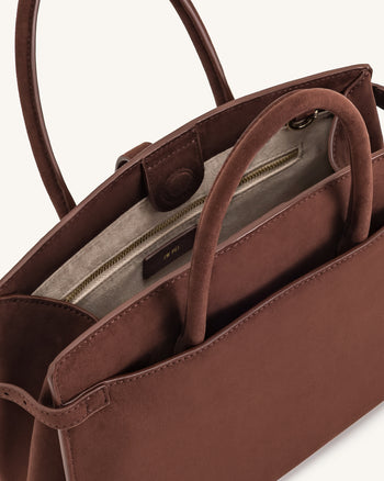 Saige Borsa Tote in Finta Pelle Scamosciata - Marrone