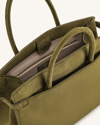 Saige Borsa Tote in Finta Pelle Scamosciata - Verde Oliva