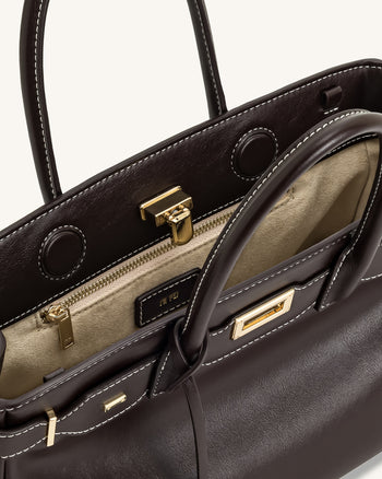 Ziva Borsa Tote con Decorazione a Chiusura in Metallo - Marrone Scuro