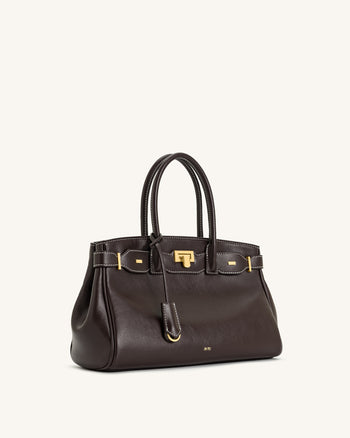 Ziva Borsa Tote con Decorazione a Chiusura in Metallo - Marrone Scuro