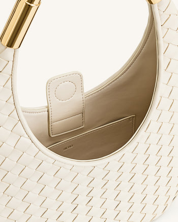 Olivia Borsa Hobo Intrecciata a Mano con Manico in Metallo - Bianco