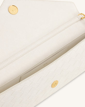 Celeste Borsa con manico superiore a busta in finto camoscio con trama intrecciata - Bianco